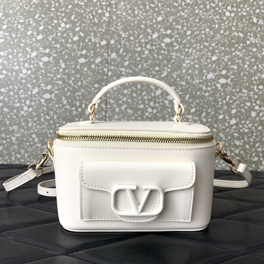 Valentino Garavani Loco Mini Box Bag in Ivory Calfskin Leather